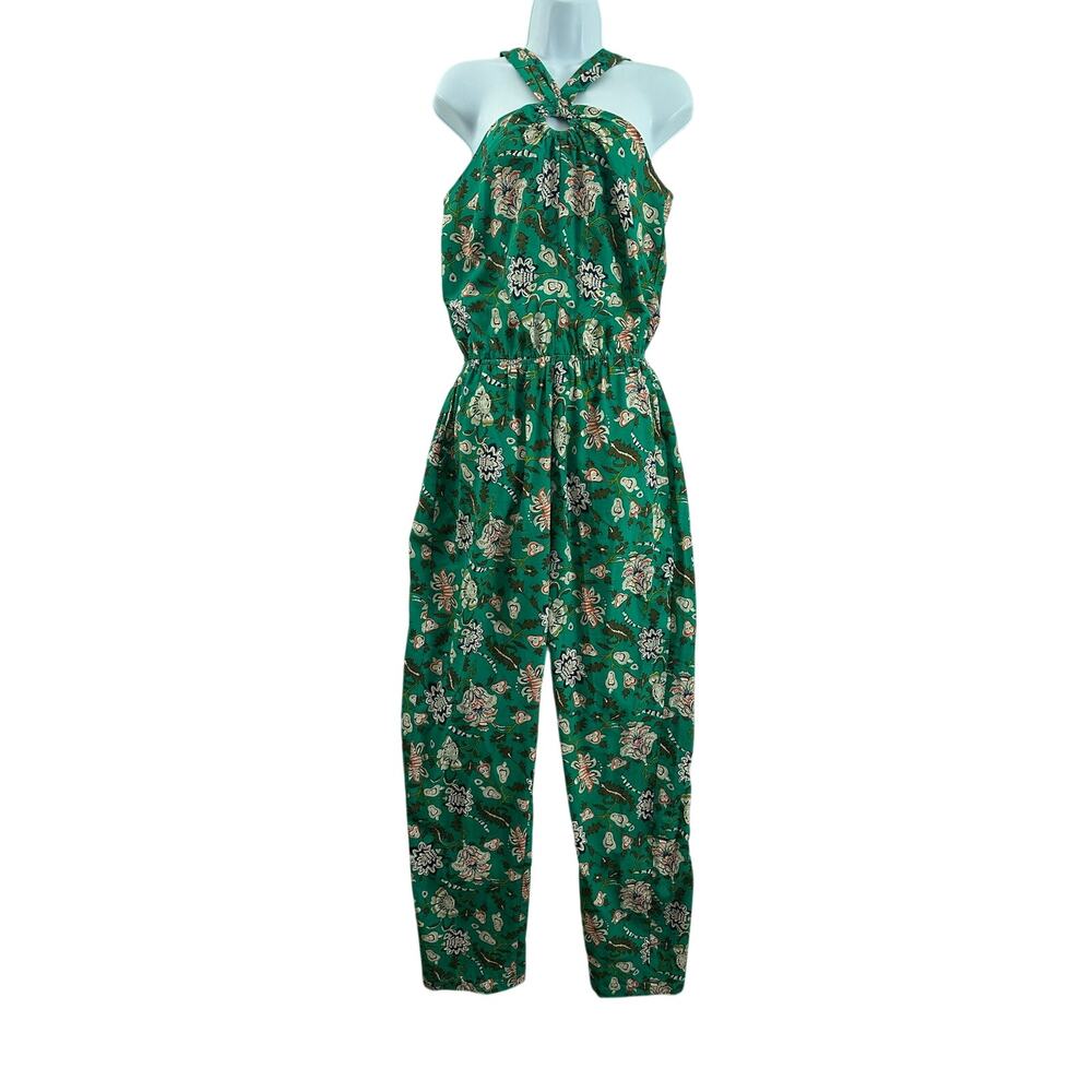 NWT Jade Green Floral Jumpsuit Pantsuit S Halter Pockets